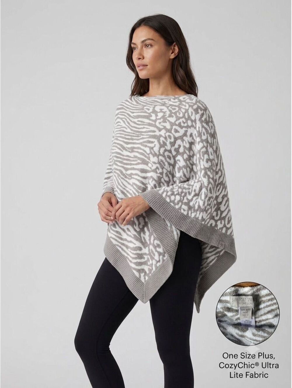 Barefoot Dreams Womenโs OS PLUS Gray and White Poncho *READ